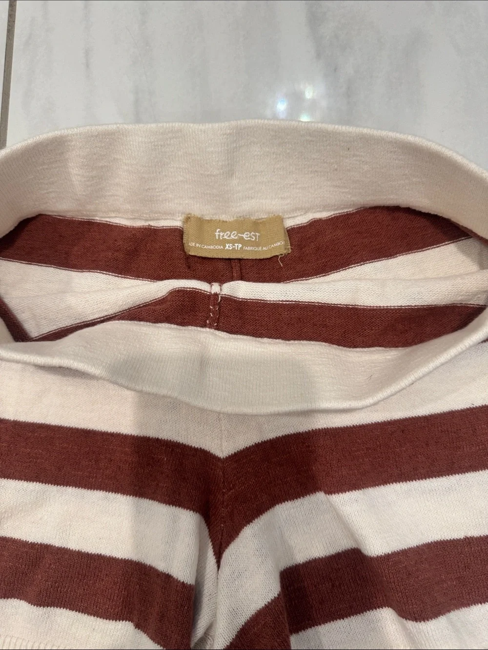 Free People Cream & Brown Striped Knit Tube Top and Shorts Set
